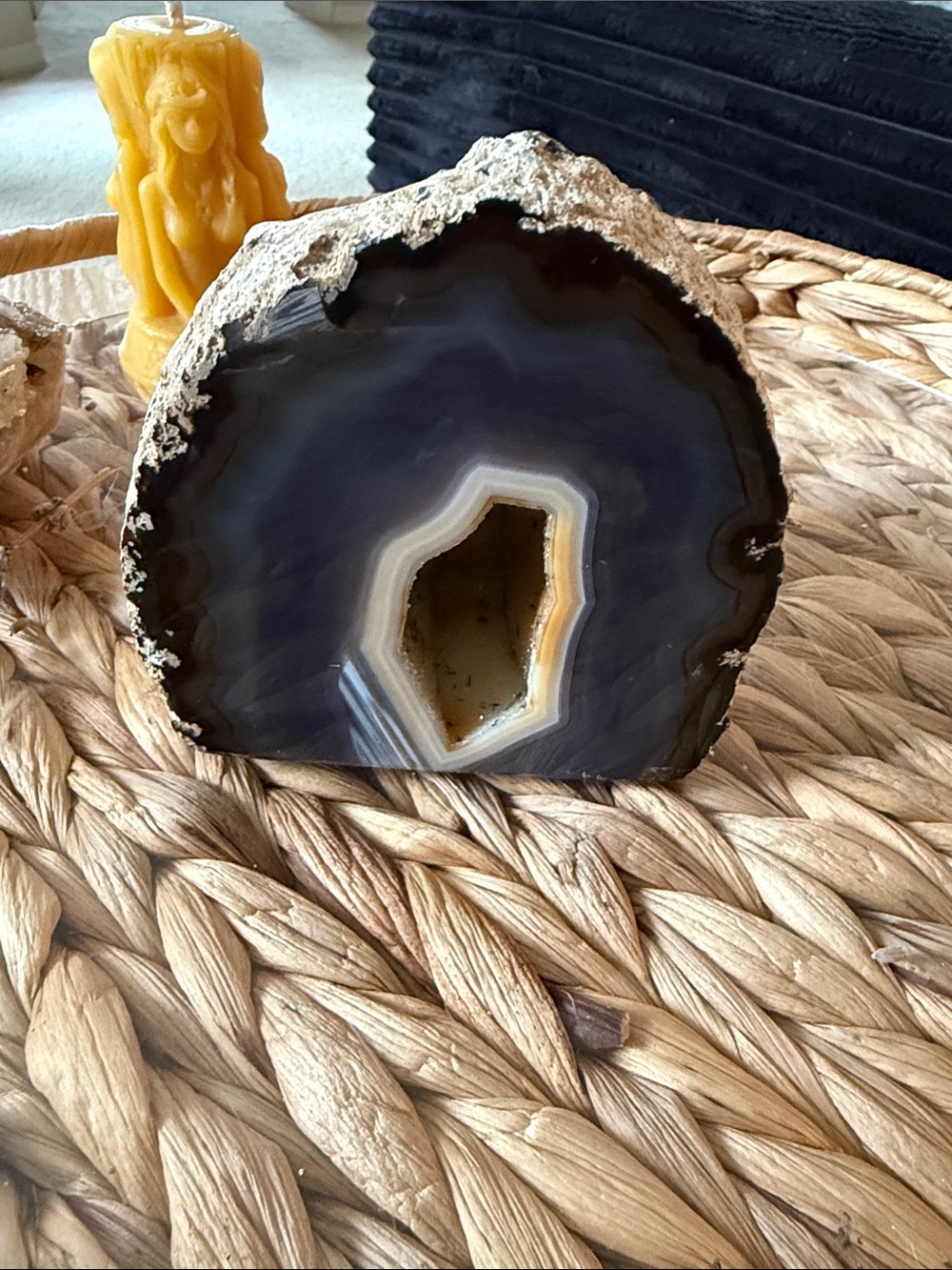 Polished Black and White Agate Geode